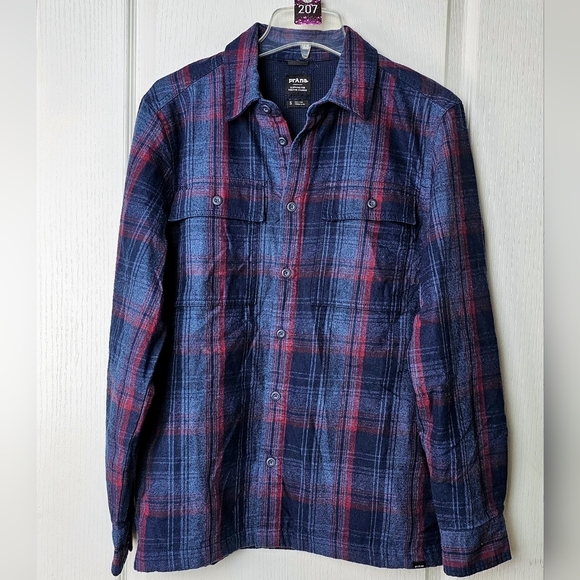 Prana Glover Park Men's Lined Flannel Shirt Jacket Plaid, Dark Sky, SMALL - Picture 7 of 13